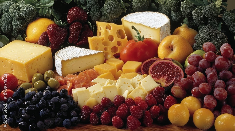 Selection of Italian Cheeses and Fresh Fruits Platter