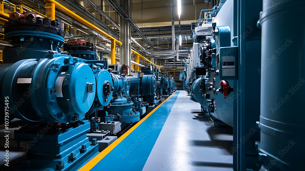 Fototapeta premium Industrial machinery in nuclear power plant room