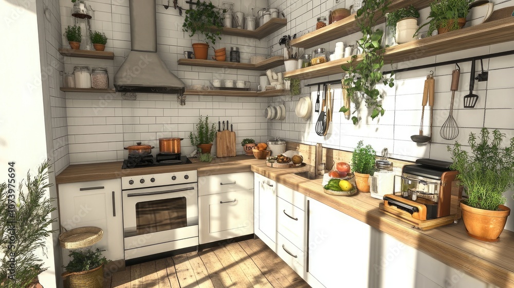 Cozy Small Kitchen with Open Shelves and Plants Cozy Small Kitchen with Open Shelves and Plants