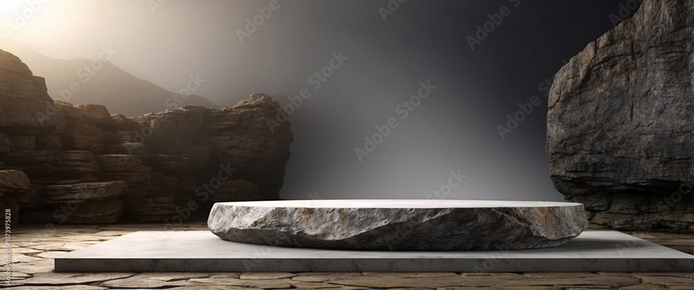 Stone Product Display: Dramatic Mountain Setting Stone Product Display: Dramatic Mountain Setting