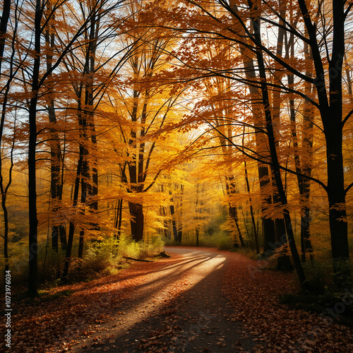 Une forêt apaisante en automne avec feuilles colorées photo