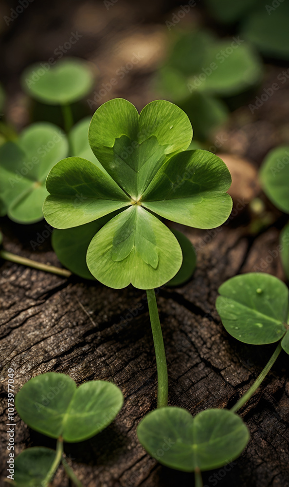 Symbol of good luck: clover with sunlight and blurred background Symbol of good luck: clover with sunlight and blurred background