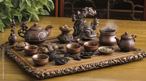 Traditional Chinese Tea Arrangement on Elegant Tray