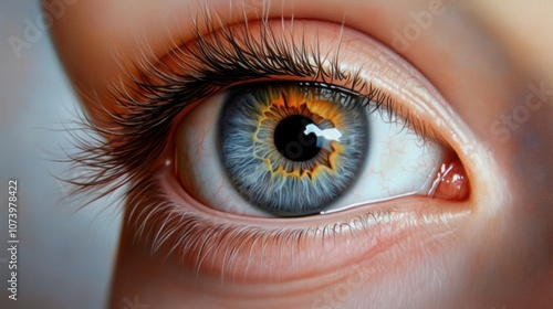 Close-up of a blue eye with intricate details and vibrant colors, AI