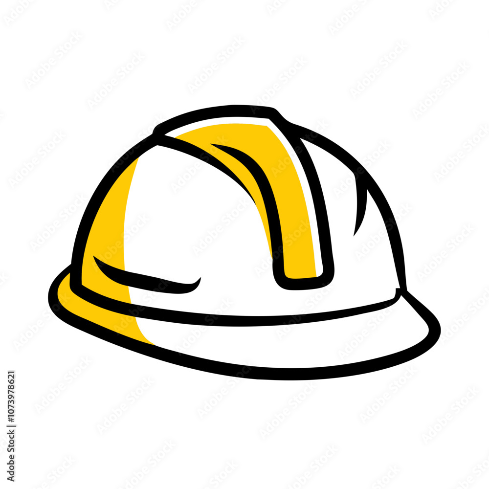 Construction hard hat icon with yellow stripe on white background Construction hard hat icon with yellow stripe on white background