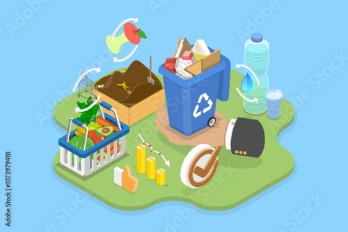 3D Isometric Flat Vector Illustration of Waste Minimization, Managing Organic Garbage And Reducing Waste Through Hands-On Approach