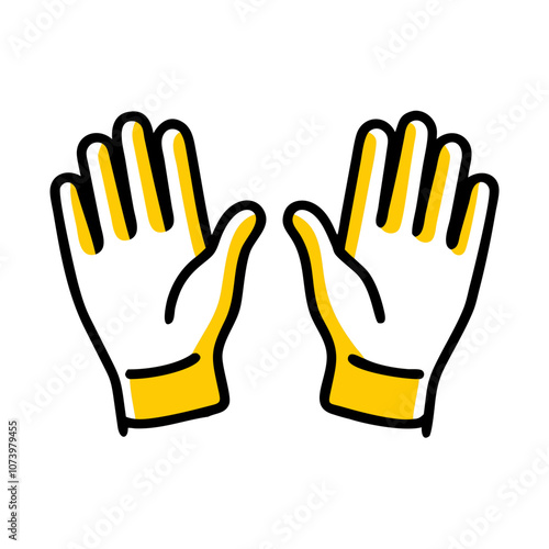 Construction gloves icon with yellow cuffs on white background