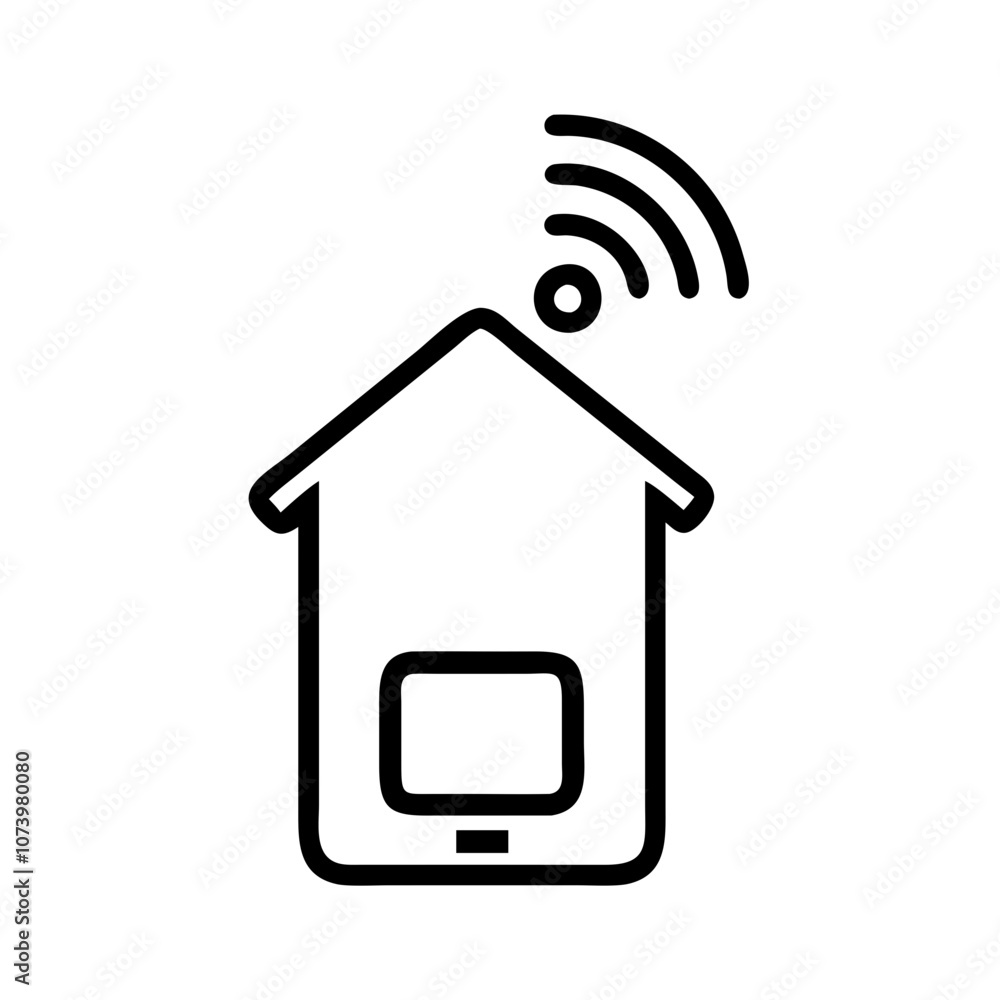 Smart home concept with wireless signals and house outline on white background Smart home concept with wireless signals and house outline on white background