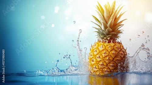フレッシュなパイナップルが水に落ちた瞬間