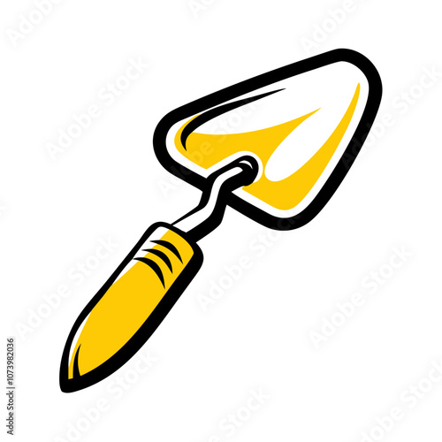 Trowel icon with yellow handle on white background