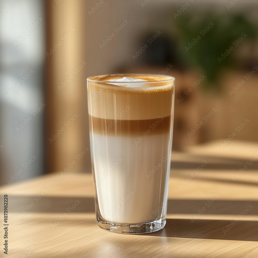 Iced Latte in Tall Glass with Foam and Cinnamon Garnish Iced Latte in Tall Glass with Foam and Cinnamon Garnish