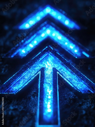 Vibrant Blue Neon Light Arrow Sign Design photo