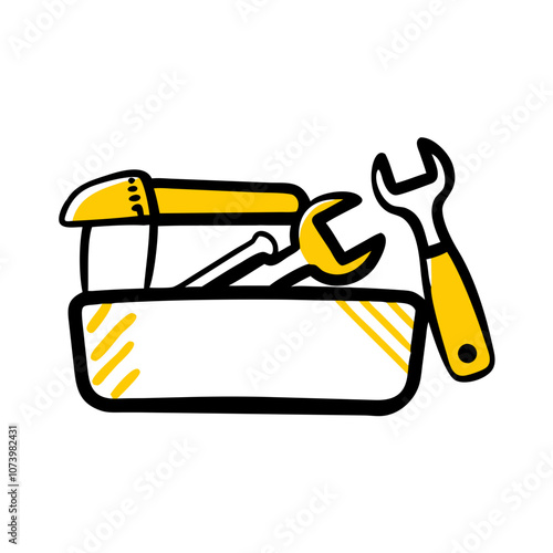 Toolbox icon with yellow tools on white background