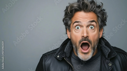 Closeup portrait of an amazed man with a surprised expression on his face