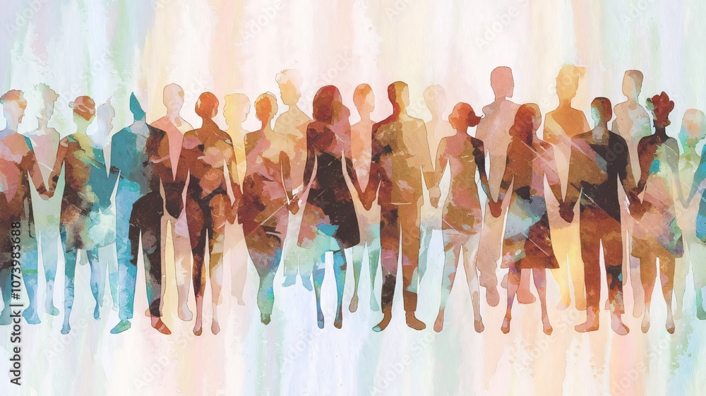 Obraz premium DEI, Diversity equity and inclusion concept. People figures in the anime style. Team work, diverse culture. Copy space and selective focus. High quality photo 
