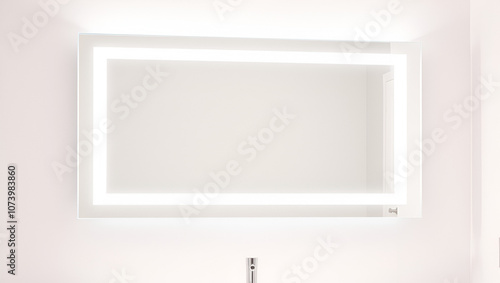 Mirror: A clean, frameless rectangular mirror mounted above the sink, offering a polished finish that amplifies light and adds dimension to the room. photo