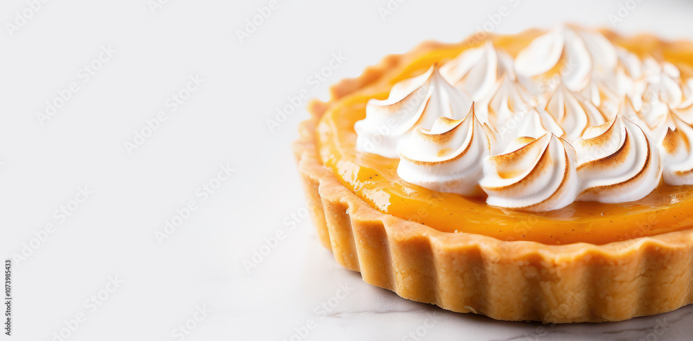 Pumpkin Tart on blurred marble background,space for text,close up Pumpkin Tart on blurred marble background,space for text,close up