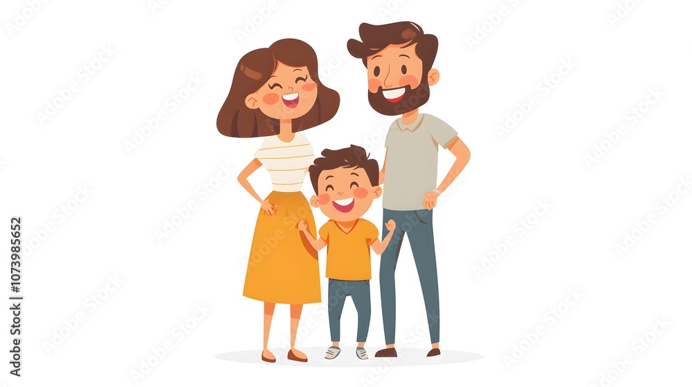 A happy family with two children laughing together on a white background A happy family with two children laughing together on a white background