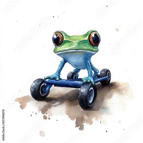 Colorful Watercolor Frog on Segway Clipart