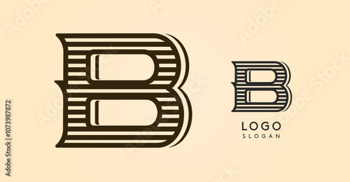 Vintage western letter B, country stylish old lettermark for retro bar logo, BBQ cafe, tattoo salon, saloon plaque, alcohol label. Vector illustration