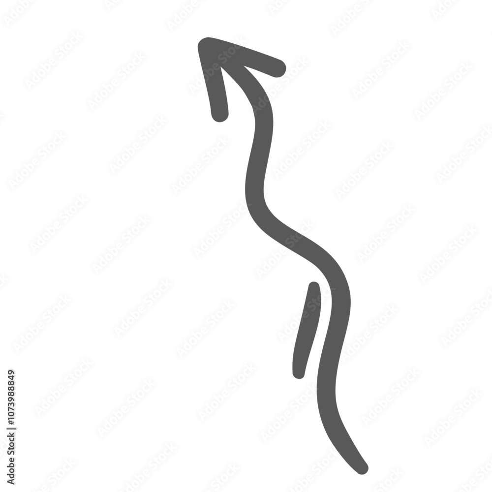 Wavy arrow up line icon. Outline hand drawn sketch wiggly arrow with tip showing curve direction of movement upward. Stream, pointer mascot, simple curvy vintage element icon vector illustration Wavy arrow up line icon. Outline hand drawn sketch wiggly arrow with tip showing curve direction of movement upward. Stream, pointer mascot, simple curvy vintage element icon vector illustration