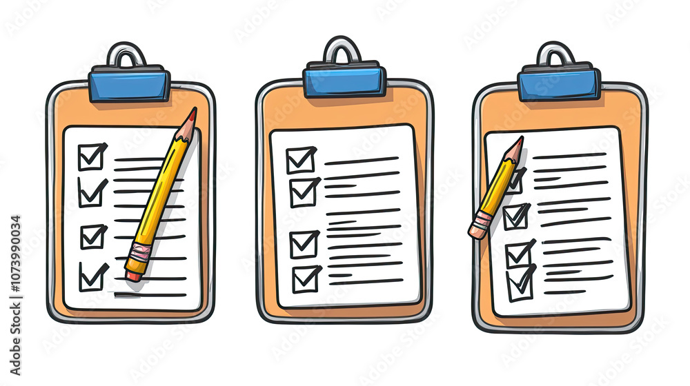 Collection of Cartoon-Style Clipboards Featuring Checklists Generative AI