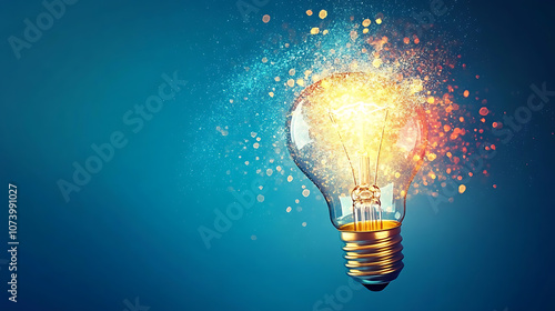 Glowing light bulb symbolizing innovative idea and creative breakthrough thinking outside the box conceptual illustration