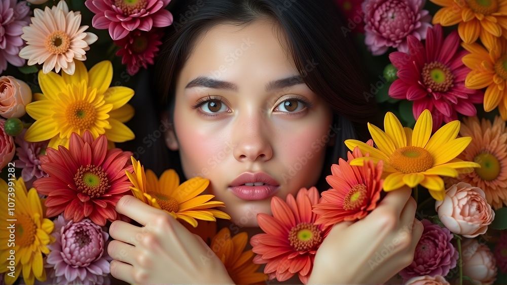 華に埋もれる女性 華に埋もれる女性