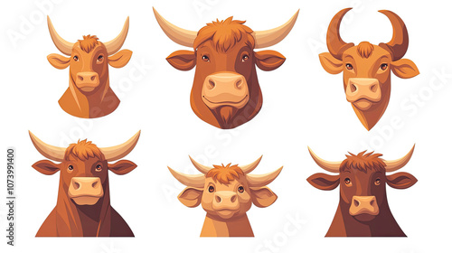Obraz na płótnie Set of Cartoon-Style Cow and Bull Heads on a Transparent Background Generative AI w salonie