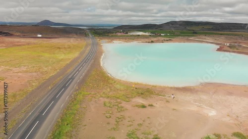 Wallpaper Mural Aerial view of Blue lake made from water coming out of geothermal power plant from above, Iceland Torontodigital.ca