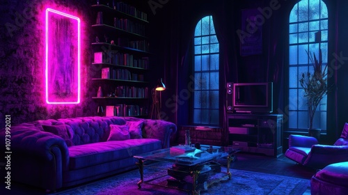 Wallpaper Mural Neon Lit Living Room Torontodigital.ca