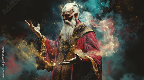 A wise and venerable sage, possessing profound knowledge of history and arcane arts. - generative ai. Arcane. Illustration