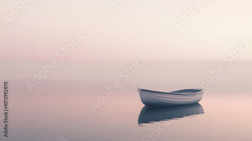 Serene Transcendent Pink Boat on Calm Water: A Tranquil Minimalist Scene for Versatile Use