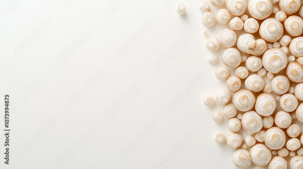 Obraz premium Detailed macro shot of organic Champignon mushrooms on white background, showcasing rich textures and fresh appeal for premium food advertising