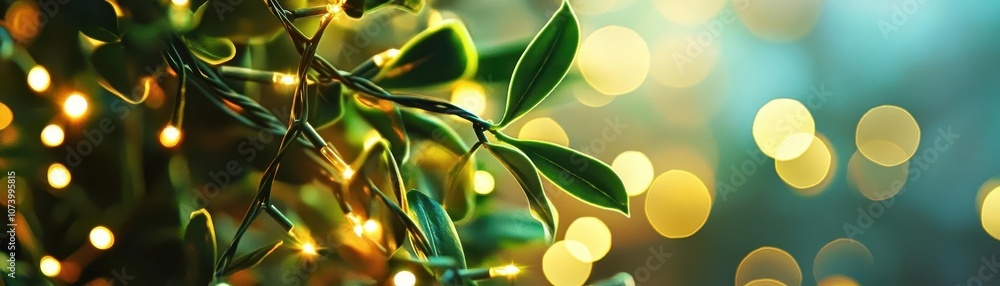 Obraz premium Christmas mistletoe with vibrant lighting, soft glow, festive atmosphere