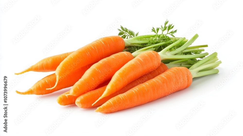 Vivid orange fresh carrots, close-up isolated on white background, ideal for healthy lifestyle and food promotions, high-resolution detail Vivid orange fresh carrots, close-up isolated on white background, ideal for healthy lifestyle and food promotions, high-resolution detail