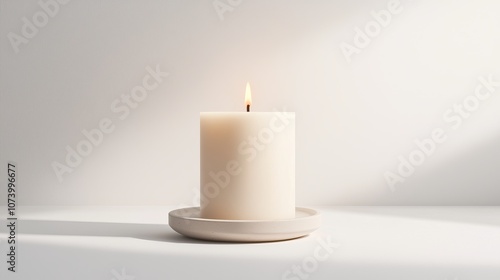 Wallpaper Mural Milk-white candle with a smooth, unadorned surface, isolated against a crisp white background, soft light gently illuminating the wax Torontodigital.ca