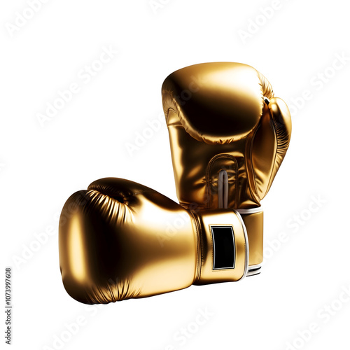 Golden boxing glove png Shiny gold boxing glove png Close-up of a pair of golden boxing gloves isolated on a Translate background. Perfect for sports, fitness, and training concepts. photo