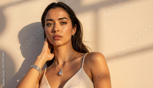 elegant diamond necklace in a glamour beauty model