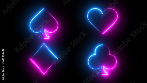 neon illustration of four suits of playing cards