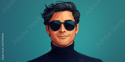 Portrait of confident man wearing sunglasses and turtleneck photo