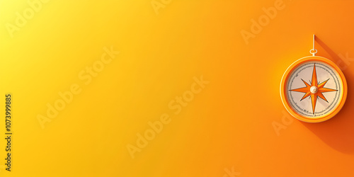 A compass icon situated on the right side, set against a panoramic orange background with ample space for text placement --ar 3:2 --s 50