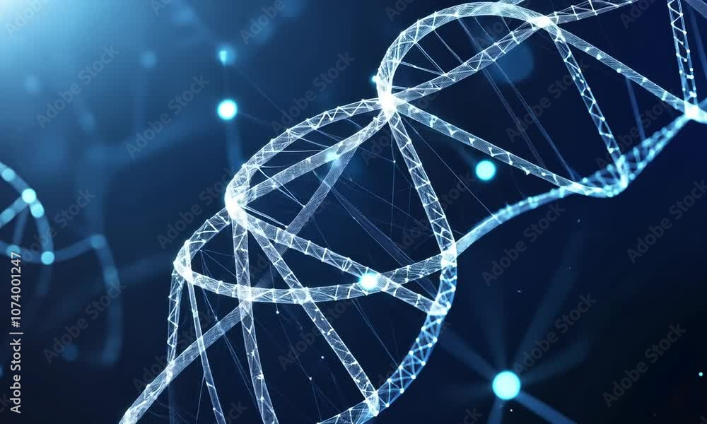 Glowing DNA hologram. Science, medicine, and biotechnology concept. Molecule background. 3d rendering Glowing DNA hologram. Science, medicine, and biotechnology concept. Molecule background. 3d rendering