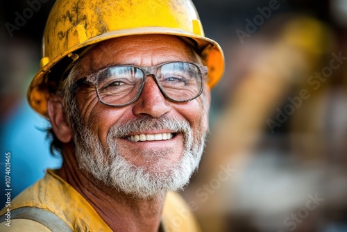 Smiling construction worker in a hard hat. Great for websites and projects that depict hard work and dedication.