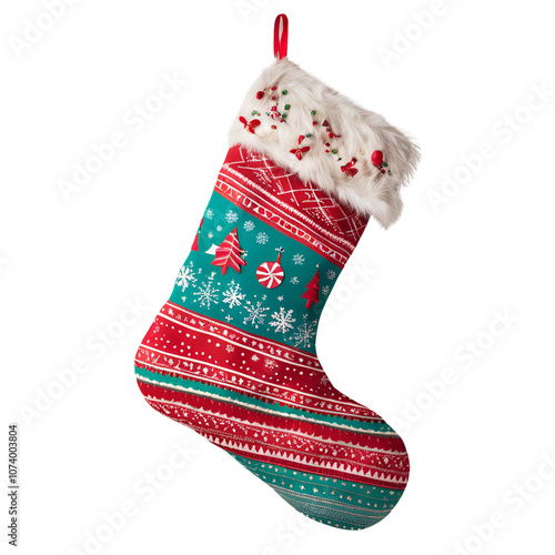 Christmas stocking isolated on transparent background, Christmas holiday clip art  photo