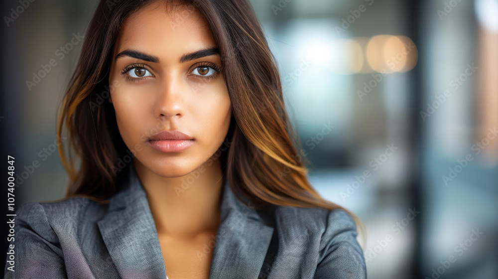 Empowered entrepreneur thrives in a sleek office, radiating confidence and success in her modern attire. Empowered entrepreneur thrives in a sleek office, radiating confidence and success in her modern attire.
