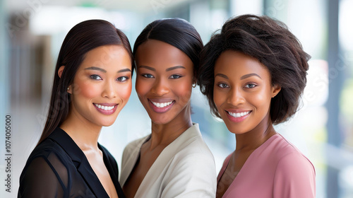 A trio of professional women engage in a focused dialogue about finances during a productive office meeting. photo