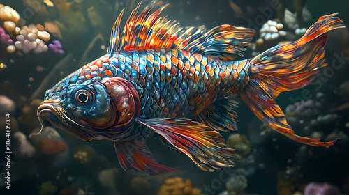 Farben und muster der tiefe: der geheimnisvolle fisch. Arcane. Illustration photo