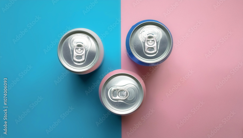 cold drink cans, isolated on a soft blue and Pink Pastel cold drink cans, isolated on a soft blue and Pink Pastel