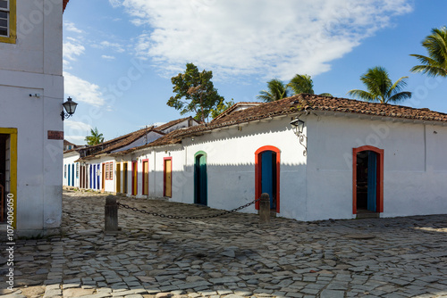 Street of historical center in Paraty, Rio de Janeiro, Brazil. Paraty is a preserved Portuguese colonial and Brazilian Imperial municipality, world heritage site